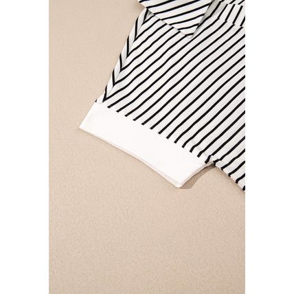 Black Stripe V Neck Tee and Casual Short Set