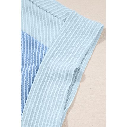 Sky Blue 2-tone Colorblock Patchwork Corded 2pcs Outfit