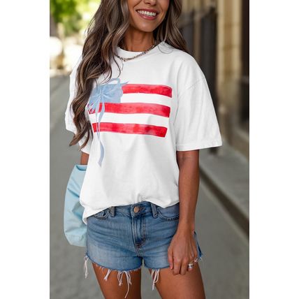 White Flag Bow Graphic Crewneck Tee