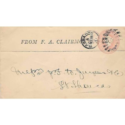 Barbados Postal Sta. Special Order 1887 to St. Thomas Island