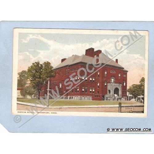CT Bridgeport Barnum School Street Scene Intersection w/Horse & Wagon ct_b~286