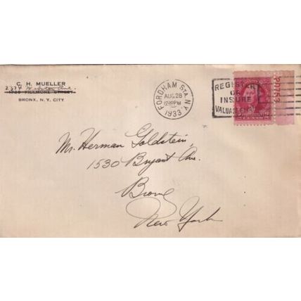 United States 1933 Fordham Station New York Cover Fordham cancel written VGC
