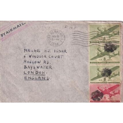 United States 1944 Fort Benning GA-London UK Cover Fort Benning cancel written
