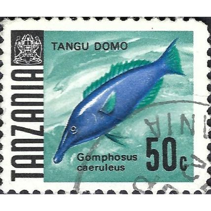 TANZANIA, FISH, Green Birdmouth Wrasse, blue-green 1973, 50c, #2