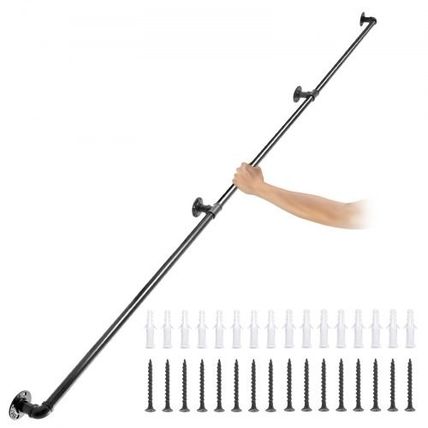 Pipe Stair Handrail, 9FT Staircase Handrail, 440LBS Load Capacity Carbon Ste...