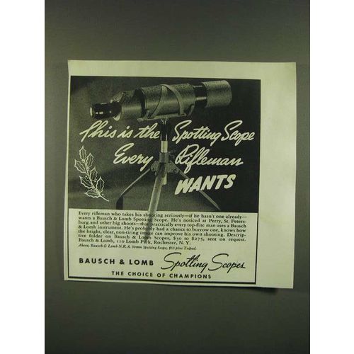 1940 Bausch & Lomb NRA Model Spotting Scope Ad - Every Rifleman Wants