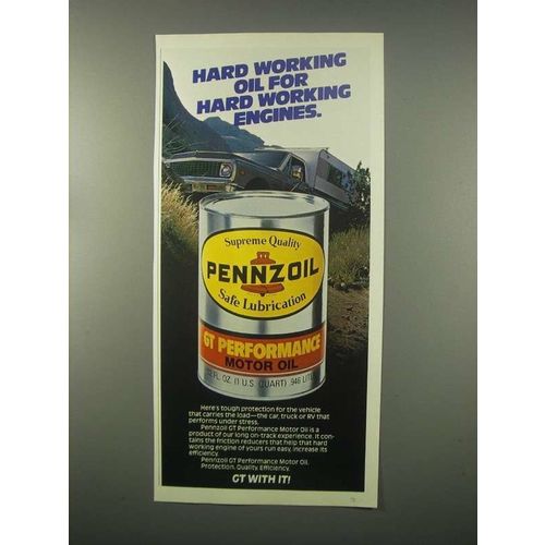 1982 Pennzoil GT Performance Motor Oil Ad!