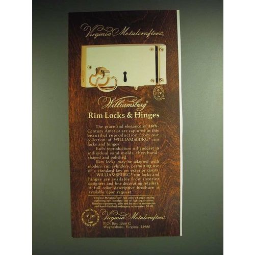 1985 Virginia Metalcrafters Williamsburg Rim Locks & Hinges Ad