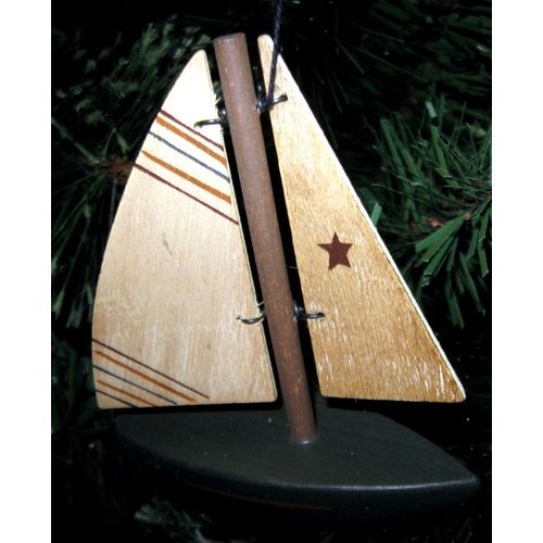 Painted Wood Christmas Ornament: Simple Child's Sailboat Toy