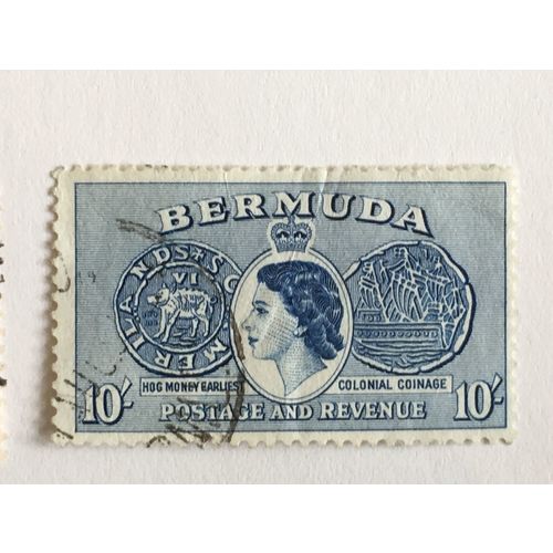 Bermuda 1953 10s Deep Ultramarine Used MM SG 149 Sc 161 1 hog coin postage stamp