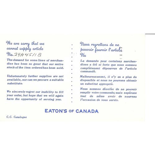 Canada #P94d Postal Card USED 1965 Type 1, Precancelled, Eatons Notice