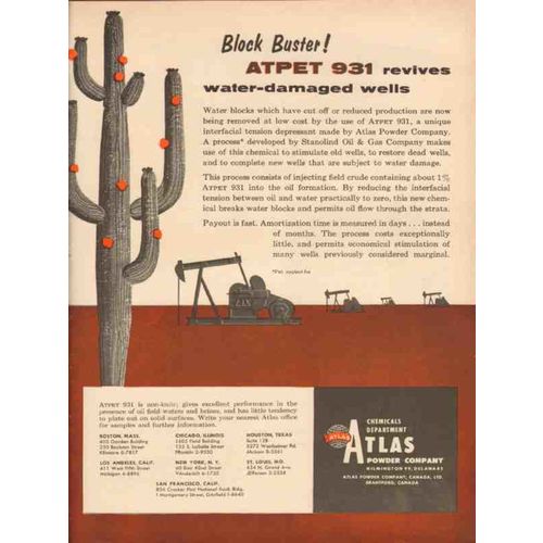 ATLAS POWDER COMPANY 1957 Atpet 931 revives damaged wells vintage ad