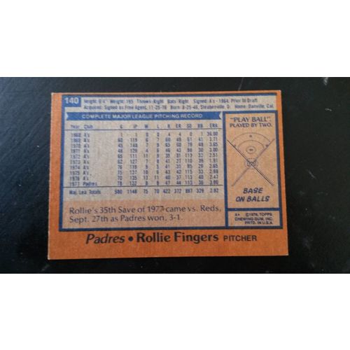1978 Topps Card # 140 Rollie Fingers Very Good-Excellent (4) San Diego Padres