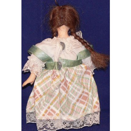 1:12th Doll Young Girl in Green / Brown Check Dress Dollshouse