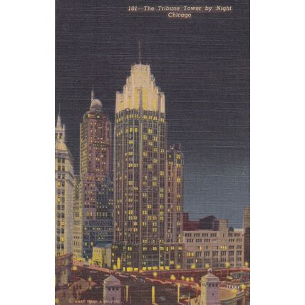 Chicago - Lot of 7 - Linen Era Postcards - Vintage - Conservatory, Tribune Tower