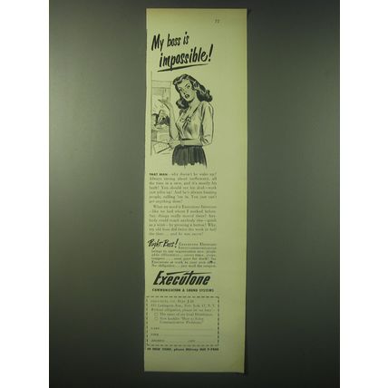 1948 Executone Intercom Ad - My boss is impossible!