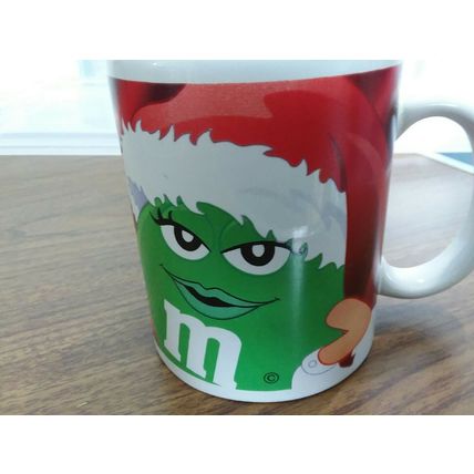 M&M , The GREEN Candy Character. Holiday Version Advertising. Coffee Mug Cup.