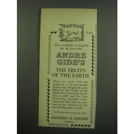 1949 Alfred A. Knopf Book Advertisement - The Fruits of the Earth by Andre Gide