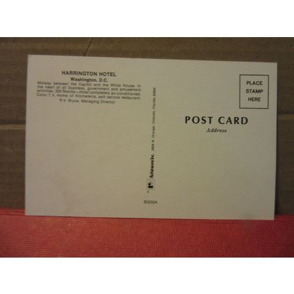 HARRINGTON HOTEL, WASHINGTON D.C. USA unused vintage postcard. =