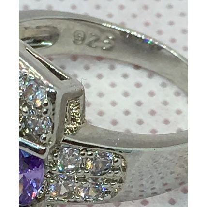 Ring Crystal Purple and White Sterling Silver #001 USA Seller