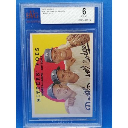 1959 Topps #262 Hitters Foes/Johnny Podres/Clem Labine/Don Drysdale BVG Graded 6