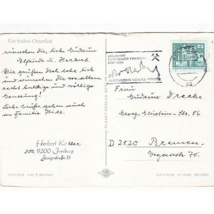 Ein Frohes Osterfest East Germany Postcard posted 1986 crease
