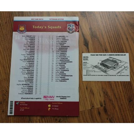 2001 FA Cup Quarter Final Programme & Ticket - West Ham vs Tottenham / Spurs