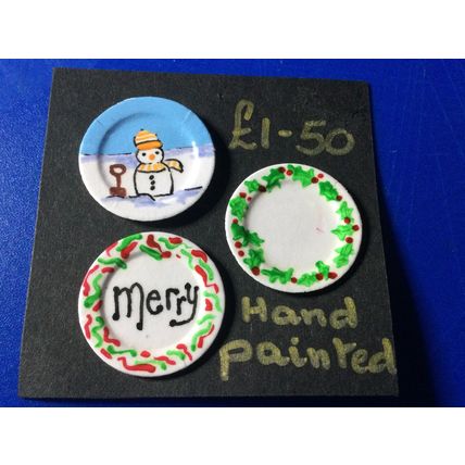 Hand Painted Christmas Plates set 3 1:12th Dolls House Miniature