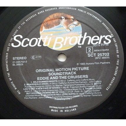 EDDIE & THE CRUISERS - ORIGINAL SOUNDTRACK LP - JOHN CAFFERTY & BEAVER BROWN