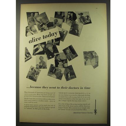 1956 American Cancer Society Ad - Alive today because they went to their Doctors