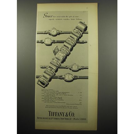 1955 Tiffany & Co. Watches Ad - Grace her wrist with the gift of time