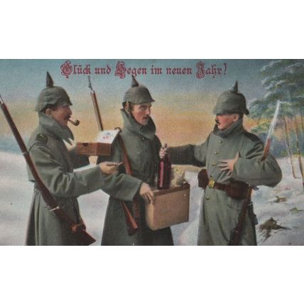 German WW1 Soldiers Pipe Smoking New Year Military War Postcard