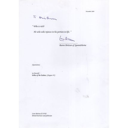 Leon Baron Brittan Spennithorne Hand Signed Conservative MP Letter