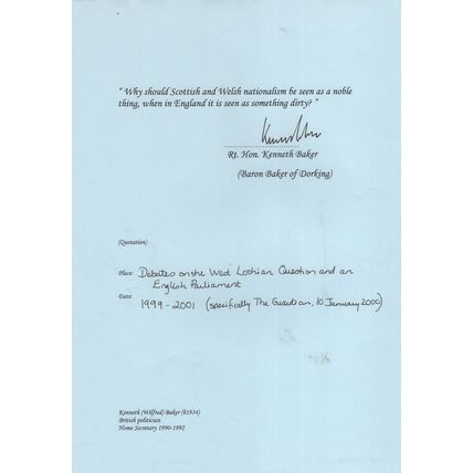 Kenneth Baker Home Secretary Dorking Politician Hand Signed Autograph
