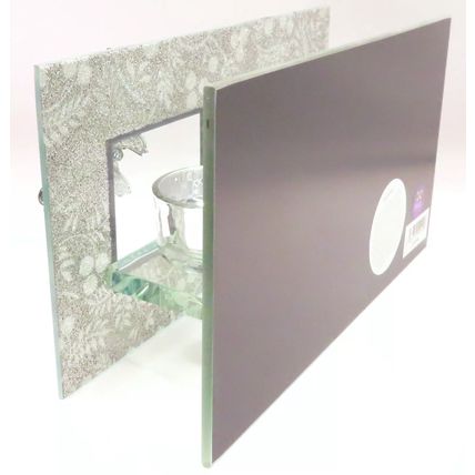 Glitter Leaves Double Tea Light/Votive Holder with Butterfly Detail Glass Gift