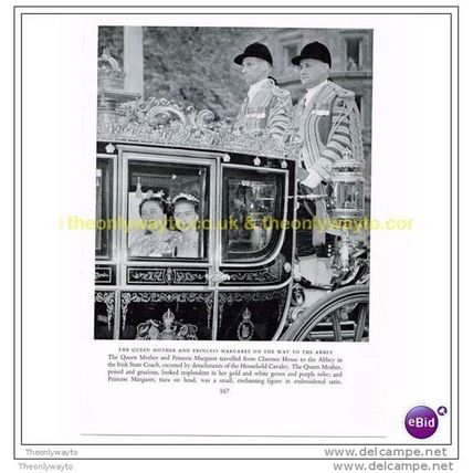 QUEEN MOTHER & PRINCESS MARGARET ON WAY TO ABBEY, Book Illustration, 1953