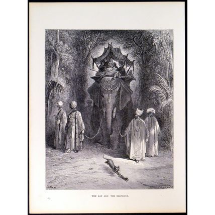 RAT AND THE ELEPHANT 1885 Gustave Doré - Jean de La Fontaine ANTIQUE ENGRAVING