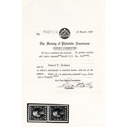 410, Mint VF/XF (LH at top) Coil Line Pair With Cert - Stuart Katz