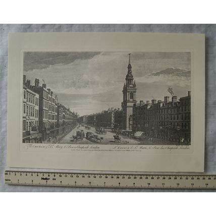 Engraving 1757 The Church of St. Mary le Bow in Cheapside London