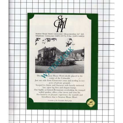 Stratton House Hotel Cirencester Gloucestershire Advert - 1990 Small Cutting