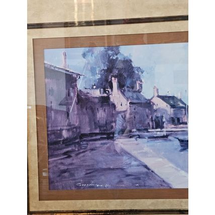 Morning Harbor Signed Print by Ted Goerschner - Framed 53 x 35