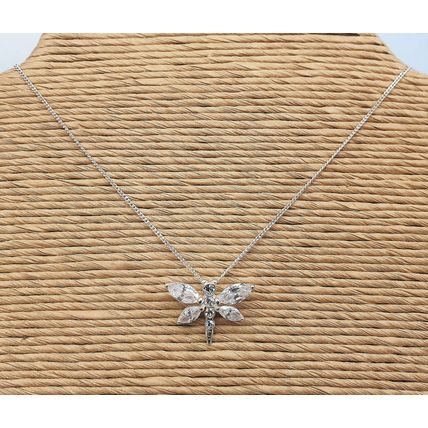 Vintage Italian 925 Sterling Silver & Cubic Zirconia Butterfly Pendant Necklace