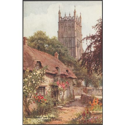 Smithy Cottages and Church, Chipping Campden, c.1930s - Salmon Postcard