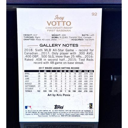 JOEY VOTTO 2018 TOPPS GALLERY BASEBALL CARD #92