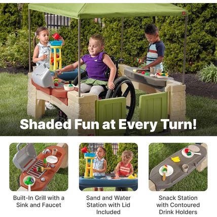 Step2 All around Playtime Patio with Canopy, Kids Indoor/Outdoor Kitchen Playset