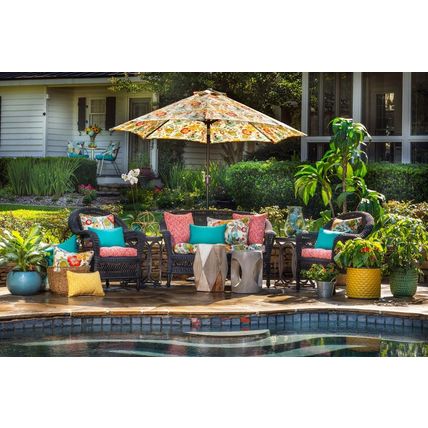 Pillow Perfect Bright Floral Indoor/Outdoor Wicker Sofa Setee Swing Cushion Tuft