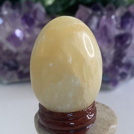 Calcite Crystal Egg Yellow Healing Chakra Stone Meditation Crystals W Stand 2"