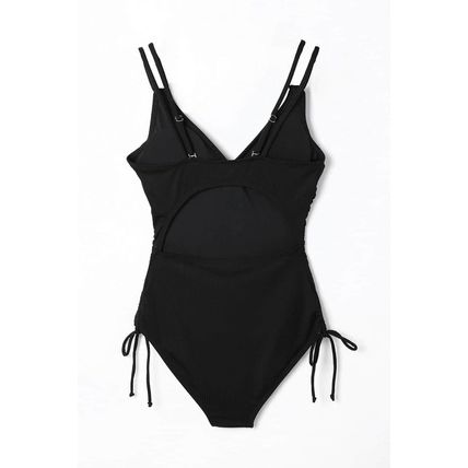 Black Adjustable Straps Ribbed Knit One Piece Swimsuit