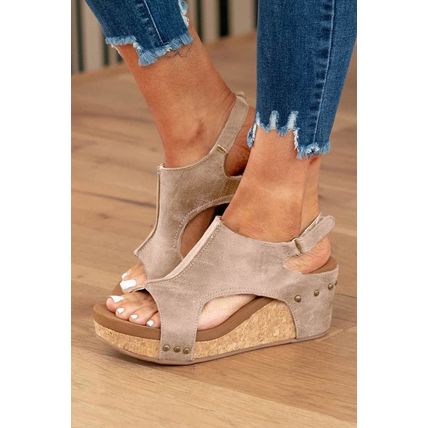 Vintage Leather Stitching Studded Wedge Sandals