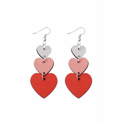 Red Valentines Day Heart Shape Tiered Dangle Earring